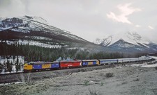 VIA 1414 w the Canadian approaching summit of Kicking Horse Pass 1982 8.5 x 11 picture