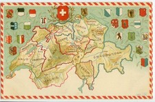 very nice c1905 Switzerland map of the Cantons - 3001 CTK picture