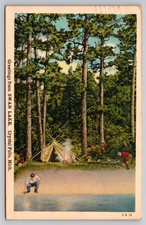 Crystal Falls Michigan Swan Lake Camping Fishing Camp MI c1949 Postcard picture