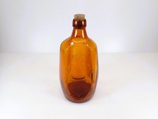 Vintage Amber Glass Triangular Bottle Embossed M Shield Pontil Base Cork picture