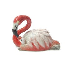Northern Rose Flamingo Sitting with Baby-Handmade-Miniature Porcelain Figurine picture