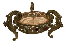 1930's Heinrich Hoffmann Pink Art Deco Intaglio Salt Cellar Jeweled Brass Mount picture