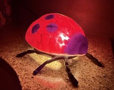 Ladybug Hand Painted Glass Cast Metal Lamp Tested  Red Chipped Paint Vintage picture