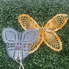 Adorable sturdy vintage orange and blue w/ rosette Crochet Butterfly Decor picture