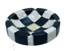 VTG 1950s 60s 70s Checkered Black & White Marble Ashtray Dish Bowl Austria 5.5