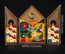 VTG El Salvador Folk Art Wood Triptych Decoration 12
