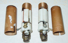 2 Vintage A-H&H Candle Sockets Lamp Tumbler Lever Action Porcelain Stud Grip USA picture