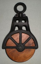 Antique Vintage Cast Iron And Wood Barn Pulley  picture