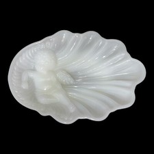 VINTAGE AVON HEAVENLY MILK GLASS CHERUB ANGEL SOAP DISH Ruffled Seashell picture