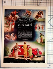 Vintage 1930s Chevrolet Car Magazine Ad Vacation Days Family Travel Ephemera picture