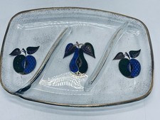 Vintage Georges Briard Oval Glass Tray Plate Bowl MCM Gold Teal Forbidden Fruit picture