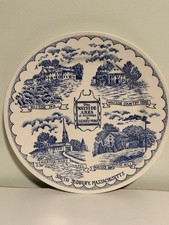 Vtg blue& white transferware plate Ft Wayside Area in South Sudbury MASS picture
