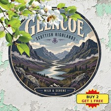 Glencoe Scotland Highland Landscape Round Tin Sign Vintage Travel Souvenir 8x8