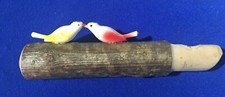 Vintage Hand Carved Wood Wooden Branch Whistle with Plastic Birds Bird On It picture