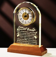 Happy 80th Birthday Lighted Acrylic Clock Keepsake w/ Wood Base USB Open Box picture