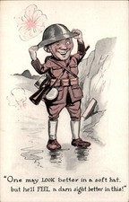 WWI Soldier with Soft Hat Humor c1910s Vintage Postcard picture