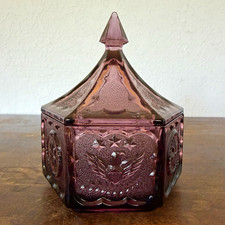 Vintage Tiara Exclusives Colonial Plum Amethyst Eagle Star Hexagon Candy Dish picture