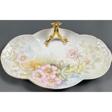 Antique W.G. & Co Limoges Porcelain Floral Handled Tray Signed E.M. Smith picture