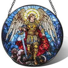 Stained Glass Suncatcher, Archangel Michael Sun Catcher Ornament; Stained Gla... picture