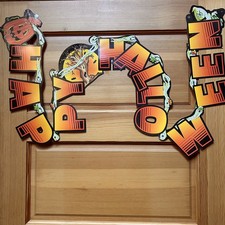 VTG 80s Beistle Die Cut Happy Halloween Banner Jointed Streamer 6 Foot USA Retro picture