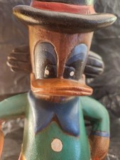 Vintage Walt Disney Handmade Old Wood Statue Scrooge McDuck Standing Money Bag picture