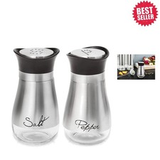 Sleek Stainless Steel and Glass Salt & Pepper Shakers - Perfect Kitchen Accent picture