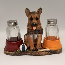 Vintage DWK World of Wonders German Shepherd Salt Pepper Shaker Holder Dog picture