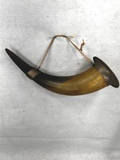 antique cattle horn drinking cup long curved metal bound 18thc replica old  picture