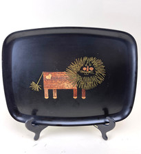 Vintage Couroc Monterey Lion Tray MCM Black Inlay Brass Wood 12.5” Modern 1960's picture