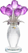 Handcrafted Crystal Purple Rose Figurine with Vase - Elegant Gift for Women picture