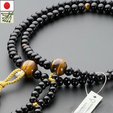 Prayer Beads Japanese Juzu Nichiren Sect Tiger Eye w/Box for Men Kyoto Made picture