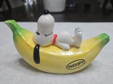 Vintage Snoopy Peanuts Ceramic Coin piggy Bank Yellow Banana 59 picture