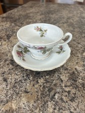 Vintage Metasco Japan Porcelain Teacup & Saucer, Pink Rose Pattern w Gold Trim picture