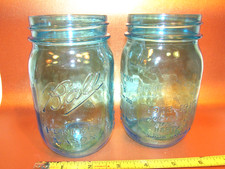1913-1915 Ball Perfect Mason Light Blue 1 Pint Jar Glass set of 2 picture