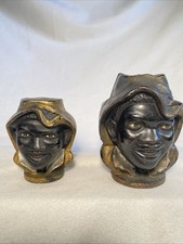 2 - AC WILLIAMS TWO FACE CAST IRON Coin Savings Still Bank 3 in + 4 in - Antique picture