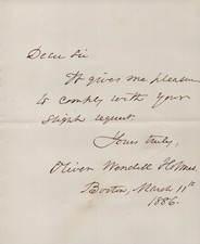 OLIVER WENDELL HOLMES SR. - AUTOGRAPH LETTER SIGNED 03/11/1886 picture
