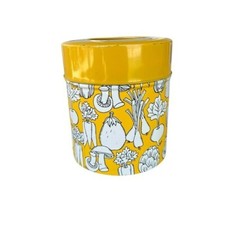 Vintage Vegetable Yellow Tin Canister OMC Japan Mushrooms Asparagus Carrots picture