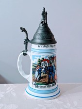 VTG German Regimental Beer Stein Pewter Top Lithophane 1902-04 Kgl. 1. Inftr Reg picture