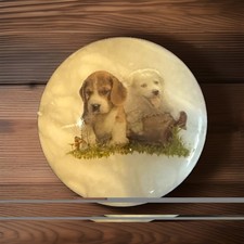 Vintage Italian Alabaster Puppy Dog Trinket Box Hand Carved Hinged Made Italy picture