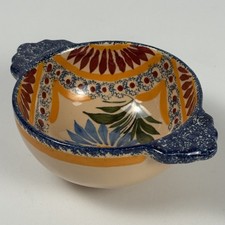 Henriot Quimper France 4” Lug Sauce Bowl with Handles Signed by Artist VG picture