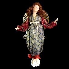 MAJESTIC ANGEL with GOLDEN METAL WINGS / PORCELAIN HEAD & HANDS / CHRISTMAS picture