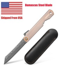 3.6'' Higonokami Folding Knife 7Cr/Damascus Blade Red Bronze Handle w/ PU Sheath picture