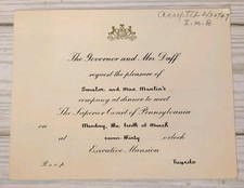 1947 Executive Mansion Dinner Invitation Gov James Duff & Senator E Martin Pa picture