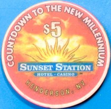 Sunset Station. $5 Casino Chip. Henderson, NV. Quad Deuces. 33b. picture