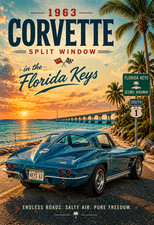 1963 Corvette Split Window Florida Keys Vintage Car Poster 13x19 Wall Art picture