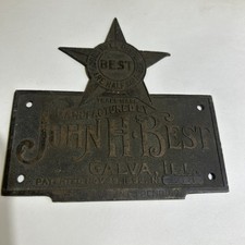 JOHN H BEST GALVA ILL  1Brass Nameplate Plaque Sign Goods Well Displayed 1892 picture