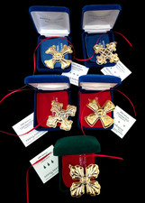 Reed & Barton Set of 5, 1999 to 2003 Vermeil Sterling Cross Christmas Ornaments picture