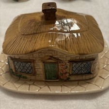 VINTAGE Crown Winsor ENGLAND CROFT COTTAGE Hand painted BUTTER KEEPER DISH #4815 picture