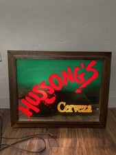 VTG RARE HUSSONG'S CERVEZA CLARA BEER BAR MIRROR LIGHT UP WALL SIGN MEXICO READ* picture
