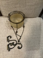 PartyLite Frosted Amber Glass Beaded Hanging Candle Holder Basket picture